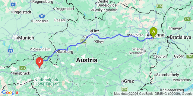 Map: Vienna Airport (VIE) to Jochberg