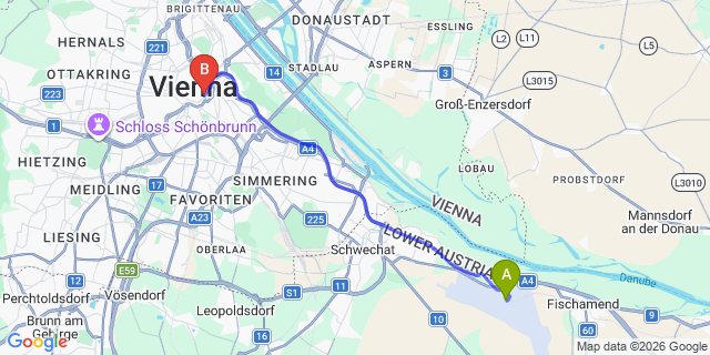 Map: Vienna Airport (VIE) to Johann Strauss monument