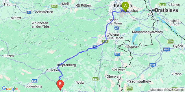 Map: Vienna Airport (VIE) to Judendorf-Straßengel