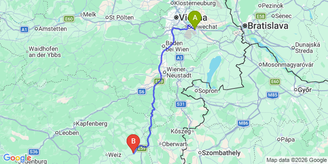 Map: Vienna Airport (VIE) to Kaindorf