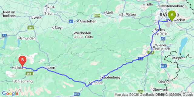 Map: Vienna Airport (VIE) to Kainisch