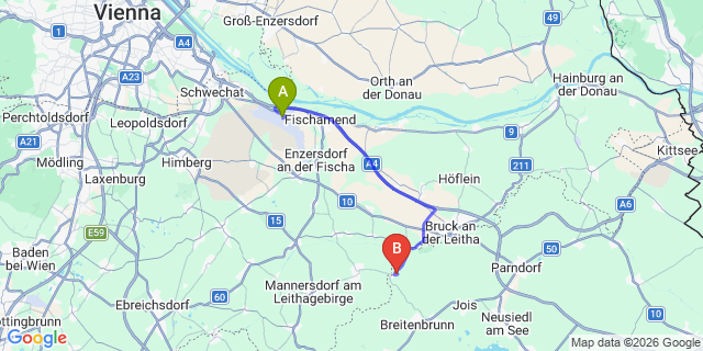 Map: Vienna Airport (VIE) to Kaisersteinbruch
