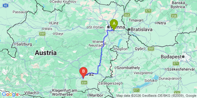 Map: Vienna Airport (VIE) to Kalsdorf bei Graz