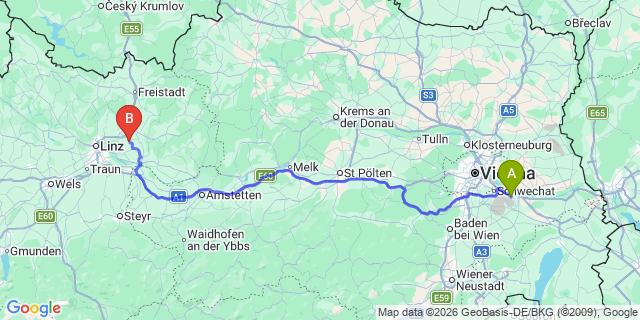 Map: Vienna Airport (VIE) to Katsdorf