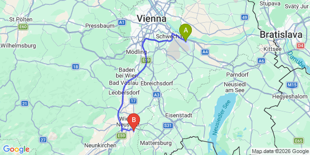 Map: Vienna Airport (VIE) to Katzelsdorf