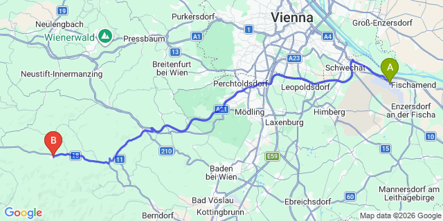 Map: Vienna Airport (VIE) to Kaumberg