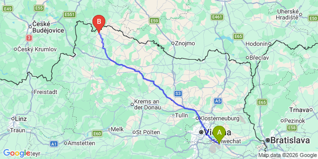 Map: Vienna Airport (VIE) to Kautzen