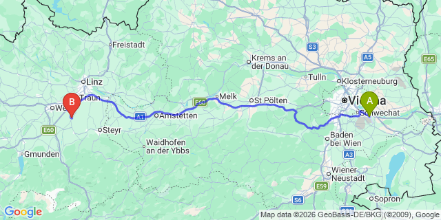 Map: Vienna Airport (VIE) to Kematen an der Krems