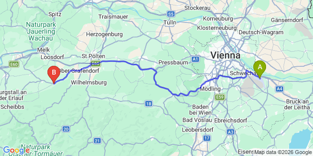 Map: Vienna Airport (VIE) to Kilb