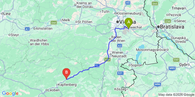 Map: Vienna Airport (VIE) to Kindberg