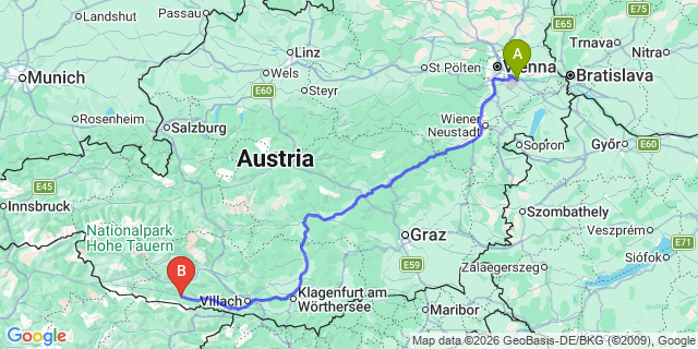 Map: Vienna Airport (VIE) to Kirchbach