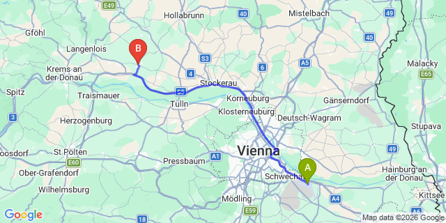 Map: Vienna Airport (VIE) to Kirchberg am Wagram