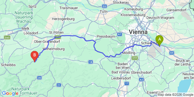 Map: Vienna Airport (VIE) to Kirchberg an der Pielach