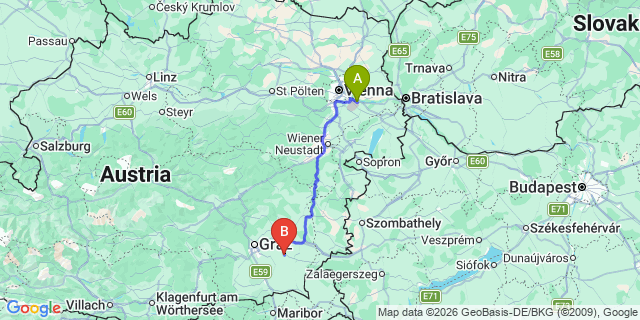 Map: Vienna Airport (VIE) to Kirchberg an der Raab