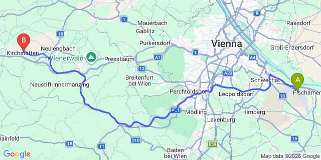 Map: Vienna Airport (VIE) to Kirchstetten