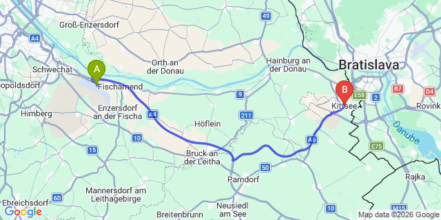 Map: Vienna Airport (VIE) to Kittsee