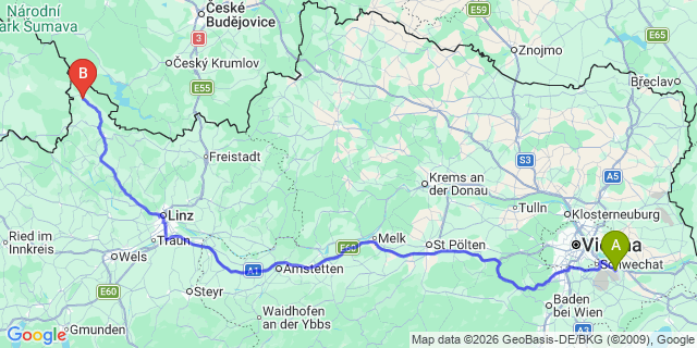 Map: Vienna Airport (VIE) to Klaffer am Hochficht