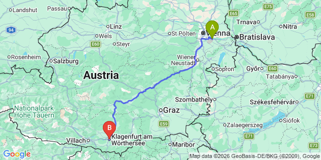 Map: Vienna Airport (VIE) to Klagenfurt am Wörthersee
