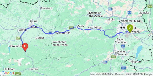Map: Vienna Airport (VIE) to Klaus an der Pyhrnbahn