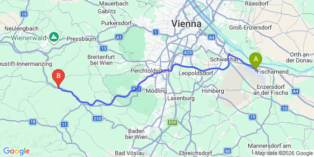 Map: Vienna Airport (VIE) to Klausen-Leopoldsdorf