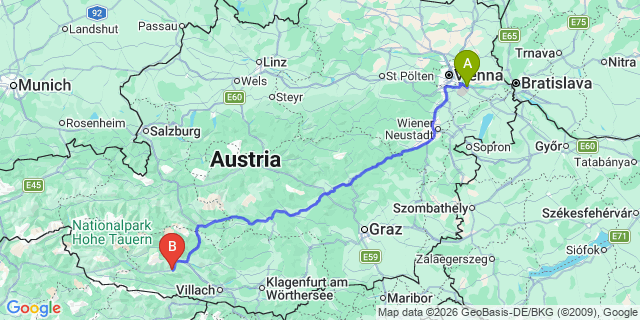 Map: Vienna Airport (VIE) to Kleblach-Lind