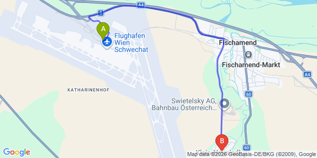 Map: Vienna Airport (VIE) to Klein-Neusiedl