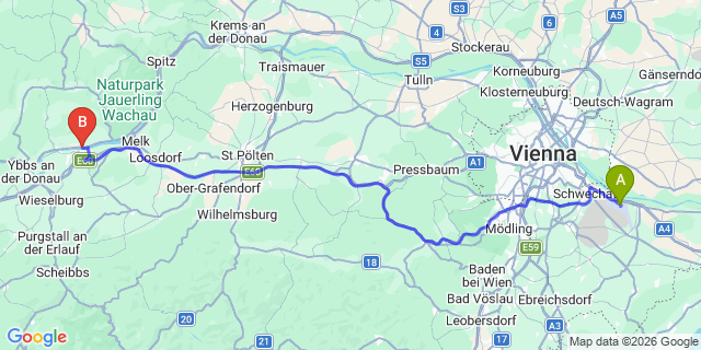 Map: Vienna Airport (VIE) to Klein-Pöchlarn