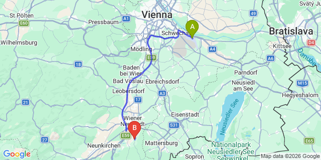 Map: Vienna Airport (VIE) to Klein Wolkersdorf