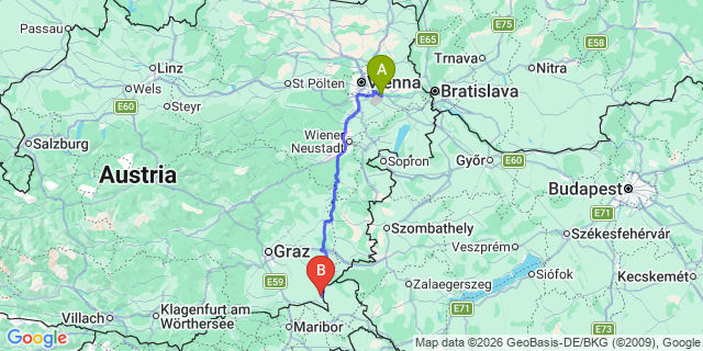 Map: Vienna Airport (VIE) to Klöch