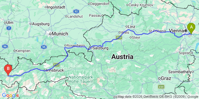 Map: Vienna Airport (VIE) to Klosterle