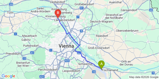Map: Vienna Airport (VIE) to Klosterneuburg
