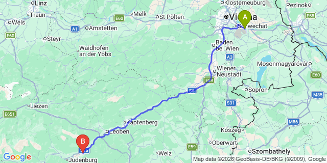 Map: Vienna Airport (VIE) to Knittelfeld