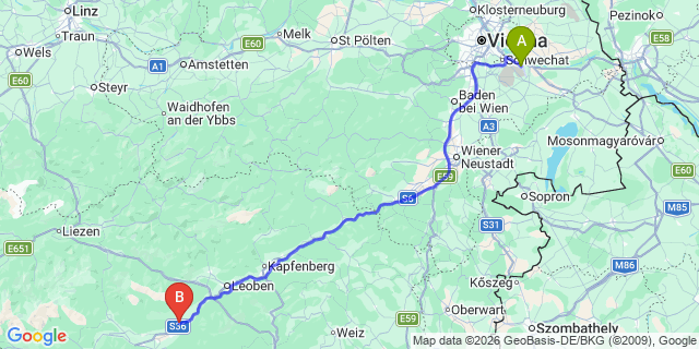Map: Vienna Airport (VIE) to Kobenz