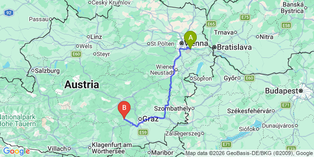 Map: Vienna Airport (VIE) to Köflach