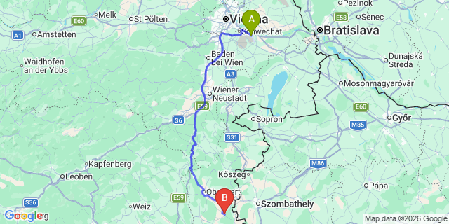 Map: Vienna Airport (VIE) to Kohfidisch
