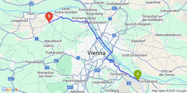 Map: Vienna Airport (VIE) to Königstetten