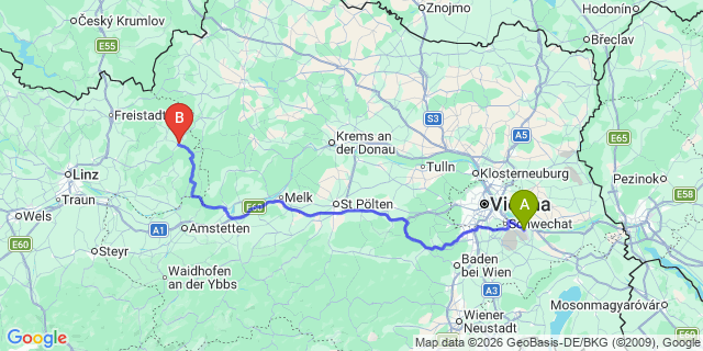 Map: Vienna Airport (VIE) to Königswiesen