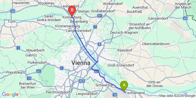 Map: Vienna Airport (VIE) to Korneuburg