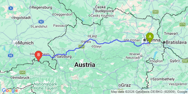 Map: Vienna Airport (VIE) to Kossen