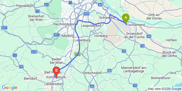 Map: Vienna Airport (VIE) to Kottingbrunn