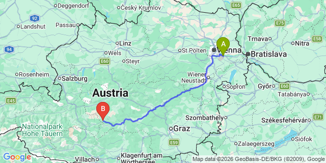 Map: Vienna Airport (VIE) to Krakauschatten