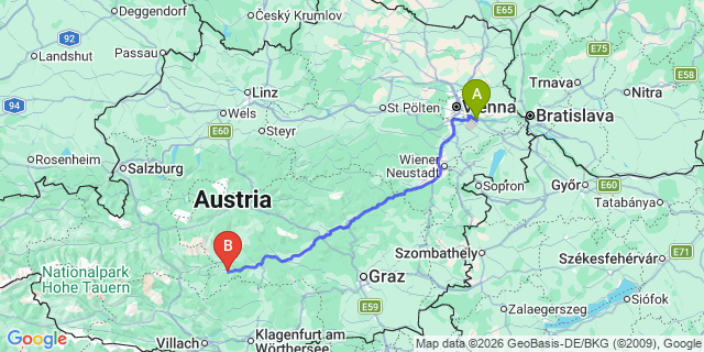 Map: Vienna Airport (VIE) to Kreischberg