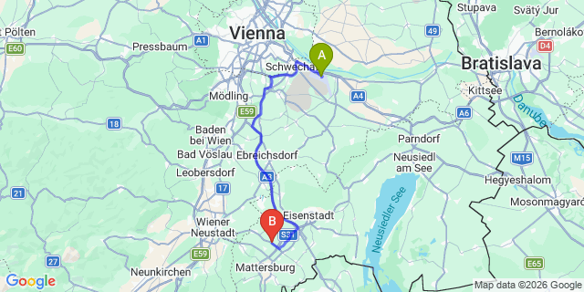 Map: Vienna Airport (VIE) to Krensdorf