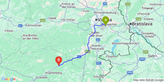 Map: Vienna Airport (VIE) to Krieglach