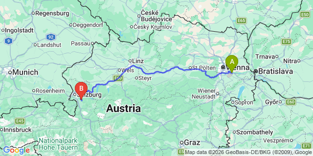 Map: Vienna Airport (VIE) to Krispl