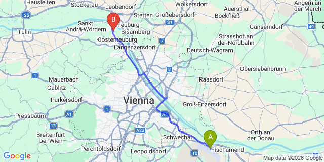 Map: Vienna Airport (VIE) to Kritzendorf