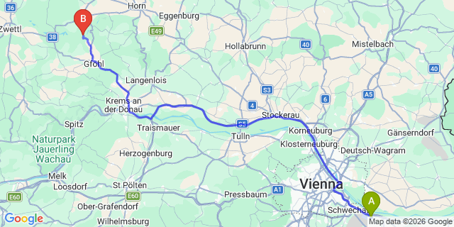 Map: Vienna Airport (VIE) to Krumau am Kamp