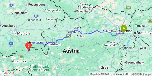 Map: Vienna Airport (VIE) to Kufstein