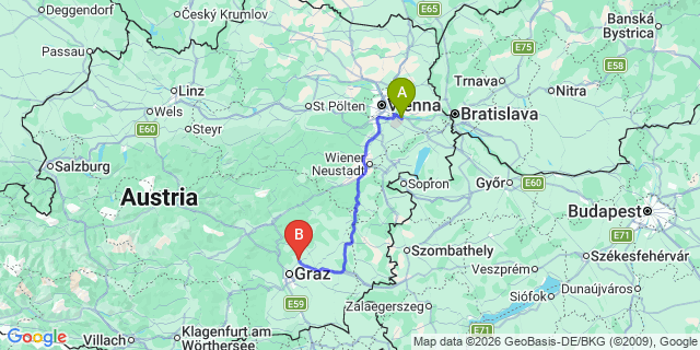 Map: Vienna Airport (VIE) to Kumberg