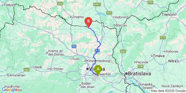 Map: Vienna Airport (VIE) to Laa an der Thaya
